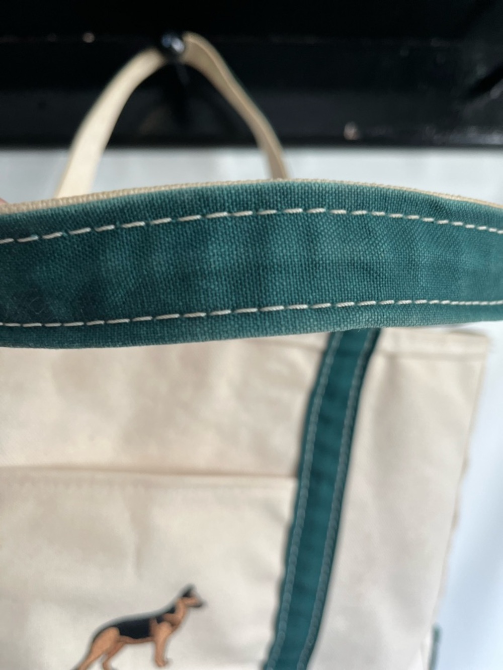 L.L. Bean Boat and Tote in Natural Canvas with German shepherd dog - Picture 3 of 10